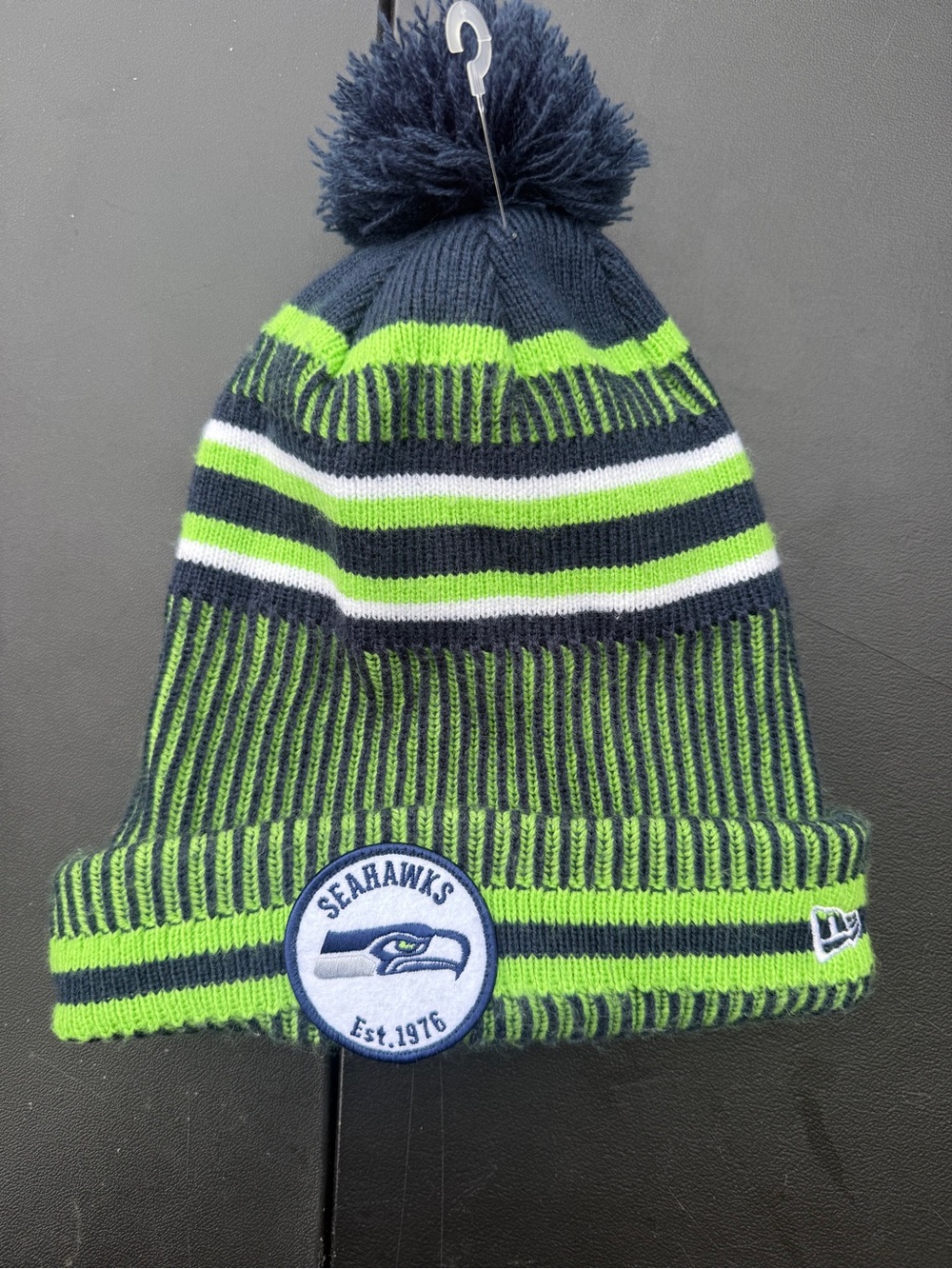 New Era NFL Seattle Seahawks Youth Green Blue Knit Pom Cuffed Beanie Hat